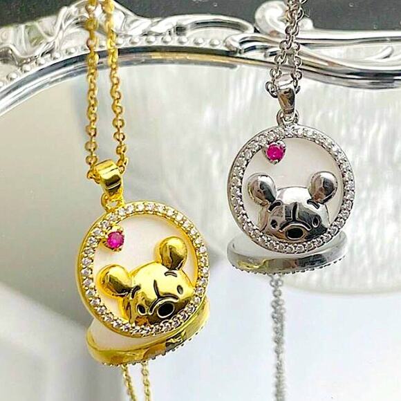 Disney Winnie The Pooh Necklace Charm Sterling Silver Crystal Stone - Picture 8 of 11